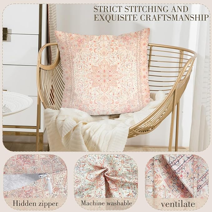 Boho Throw Pillow Covers 24x24 inch Set of 2,Boho Vintage Carpet Pattern Antique Ethnic Decor Double Sided Pattern Cushion Cover Soft Pillow Case Living Sofa Room Bed Square Pillow Cover