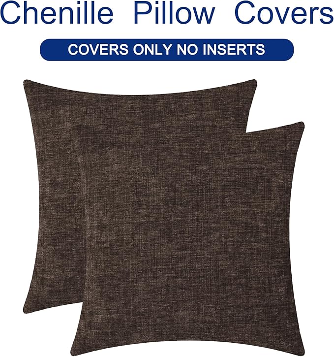 CaliTime Throw Pillow Covers Decorative 26 X 26 Inches Pack of 2 Cozy Chenille Cushion Cases for Couch Sofa Bed Living Room Home Coffee