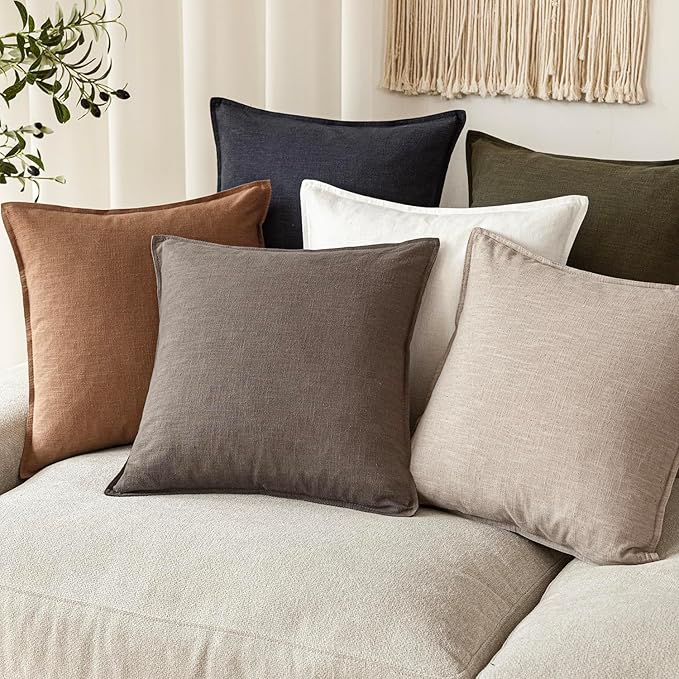 Foindtower Pack of 2, Decorative Linen Soild Throw Pillow Covers Accent Lumbar Cushion Case Boho Farmhouse Pillowcase for Chair Couch Sofa Bedroom Living Room Home Decor 12x20 Inch Light Coffee