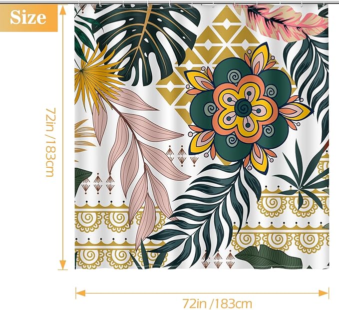 Aimego Boho Abstract Shower Curtains - Mid Century Modern Floral Bohemian Minimalist Flowers Tropical Botanical Bath Shower Curtain Set with 12 Hooks for Adults Bathroom Decor Accessories, 72"x72"