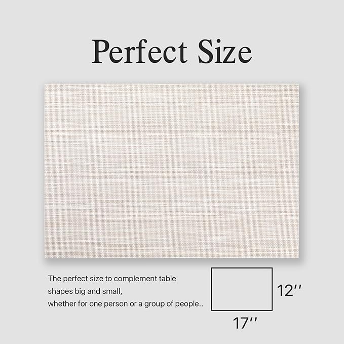 Placemats Set of 4 - Easy Clean Woven Vinyl Placemats for Dining Table, Indoor/Outdoor Place Mats, Washable PVC Table Mats(Beige)