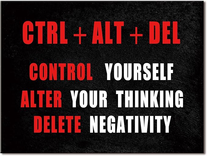 Pyradecor Black Red and White Motivational CTRL+ALT+DEL Classroom Positive Quotes Inspirational Poster Canvas Prints Wall Art for Office Living Room Home Decorations