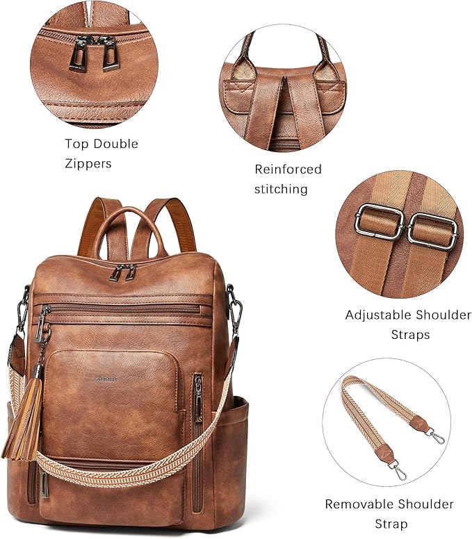Shrrie Vegan Leather Laptop Backpack for Women 15.6 inch Work Backpack Fashion Travel Backpack Purse for Travel College Work
