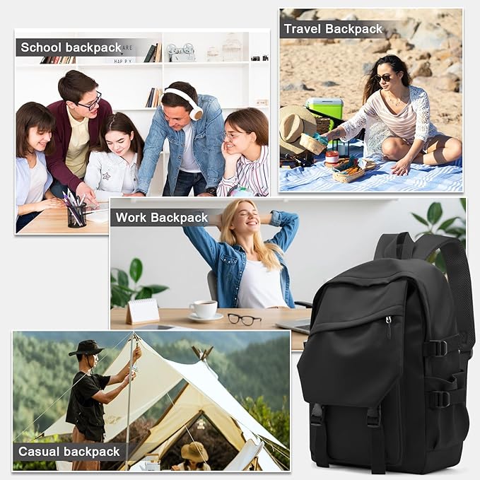 coowoz Casual Daypack Large upgraded version College Laptop Backpack for Men Women Water Resistant Lightweight School Bag Travel Rucksack for Sports High School Middle Bookbag for girls Size L(Black)