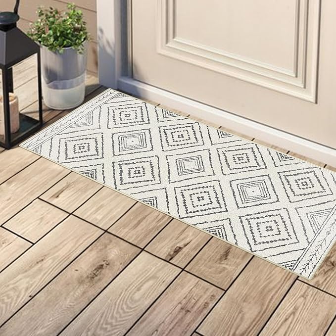 Area Rug 2x3 Rug Machine Washable Non-Slip Low Pile Print Pattern Western Rug for Living Room Bedroom Entryway Tribal Series -Navywhite/Black