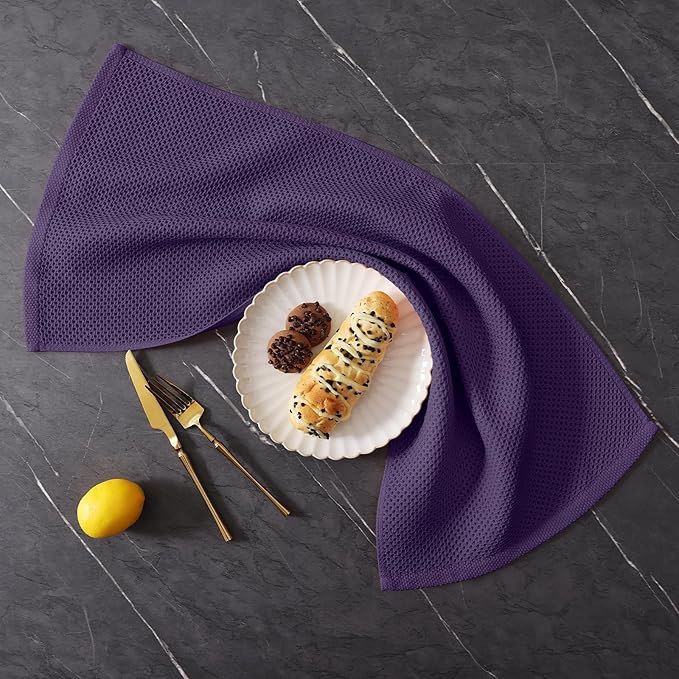 Homaxy 100% Cotton Kitchen Towels and Dishcloths Set, 12 x 12 Inches and 13 x 28 Inches, Set of 10 Bulk Kitchen Towels Set, Ultra Soft Absorbent Dish Cloths for Washing Dishes, Eggplant