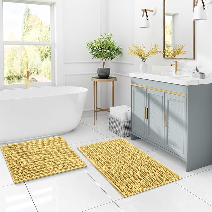 Arotive Luxury Chenille Bathroom Rug Mat, Extra Soft Thick Absorbent Shaggy Bath Rugs, Non-Slip Machine Wash Dry, Plush Bath Mats for Bathroom, Shower and Tub, 40x32, Yellow
