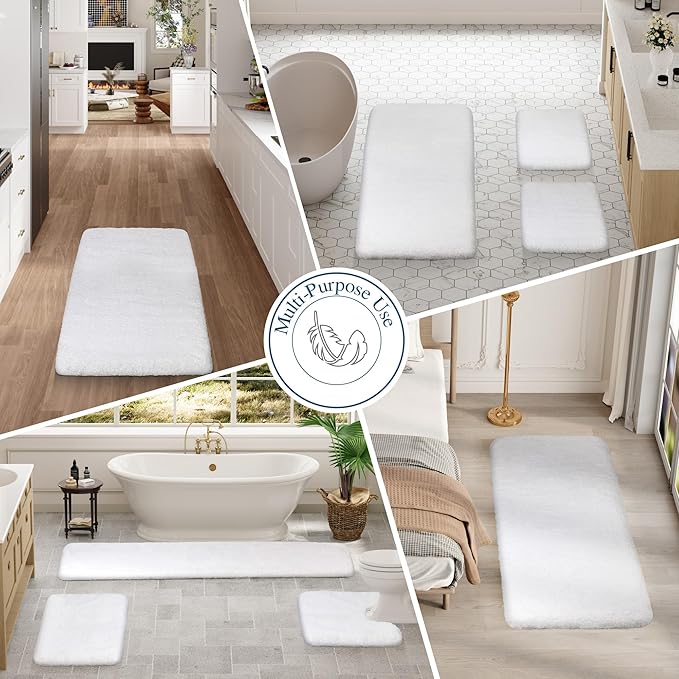 Walensee Large Bathroom Rug (24 x 40, White) Extra Soft and Absorbent Shaggy Bath Mat Machine Washable Microfiber Non Slip Luxury Floor Mat