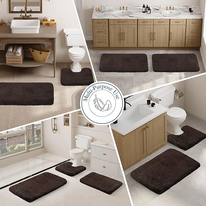 Walensee Large Bathroom Rug (24 x 48, Brown) Extra Soft and Absorbent Shaggy Bath Mat, Machine Washable Microfiber, Non Slip Luxury Floor Mat