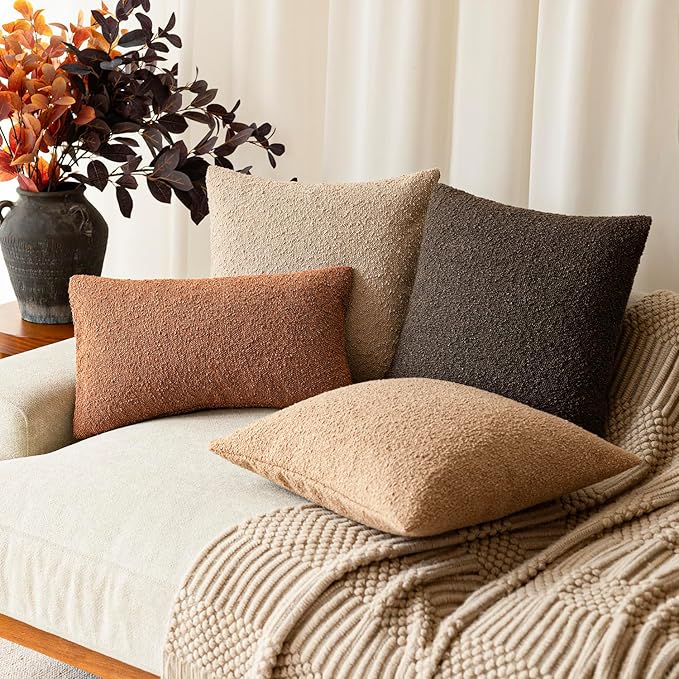 Foindtower Pack of 2 Textured Boucle Throw Pillow Covers Accent Solid Pillow Cases Decorative Cozy Soft Couch Cushion Case for Chair Sofa Bedroom Living Room Home Decor 20x20 Inch Burnt Orange Hazel