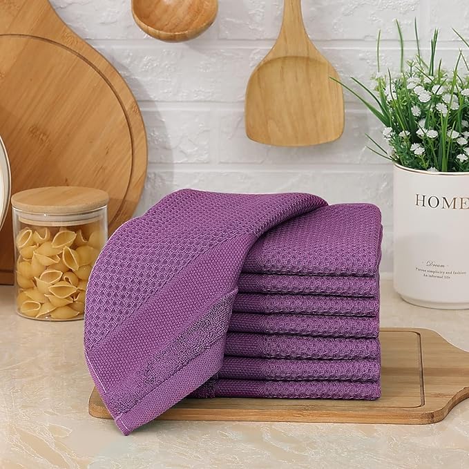 Homaxy 100% Cotton Dish Cloths, 6 Pack - 12 x 12 Inches, Waffle Weave Super Soft and Absorbent Dish Towels Quick Drying Dishcloths, Purple