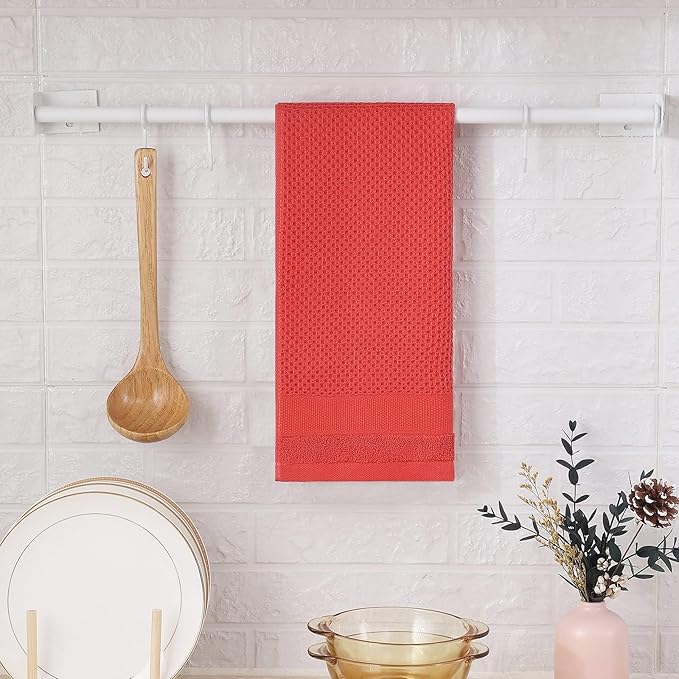Homaxy 100% Cotton Waffle Weave Kitchen Towels, 13 x 28 Inches Super Absorbent and Machine Washable Dish Towels for Drying Dishes, 6-Packs, Red