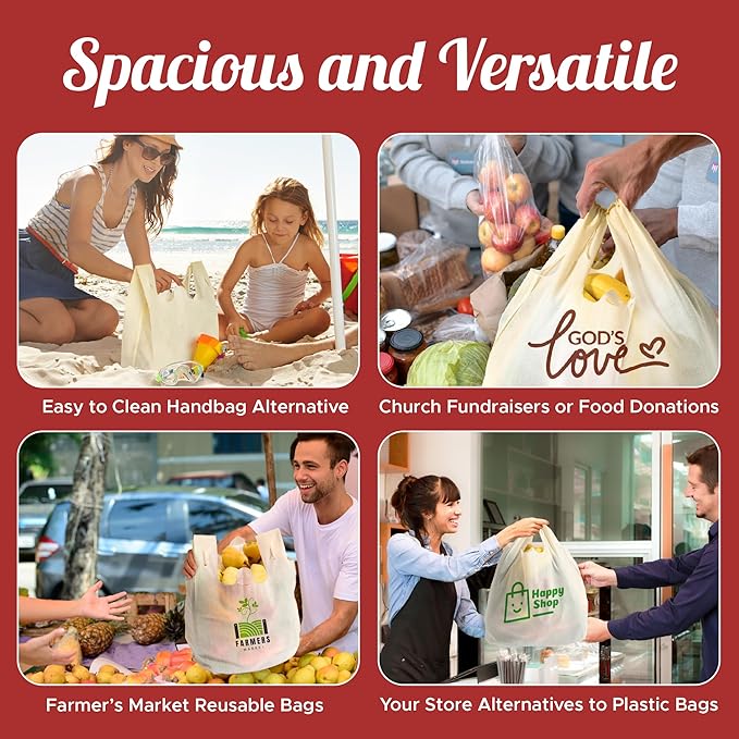 Simply Cool 300 Pack Reusable Eco-Friendly Grocery T-Shirt Shopping Bags 21.5”x12.2”x7.2” Durable Recyclable Washable Foldable Portable Tote Bags Bulk