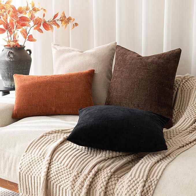 Foindtower Pack of 2 Soft Textured Throw Decorative Pillow Covers Lumbar Accent Solid Cushion Cover Cozy Farmhouse Pillow Case with Zipper for Couch Sofa Bed Living Room 12x20 Inch, Burnt Orange