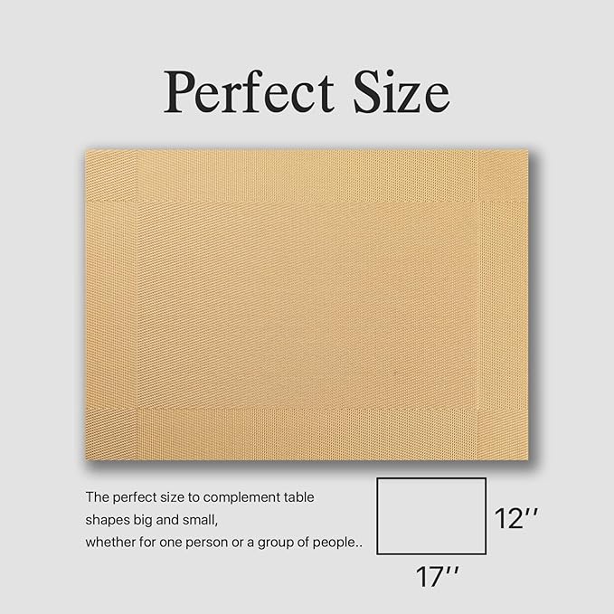 Placemats Set of 6 - Easy Clean Woven Vinyl Placemats for Dining Table, Indoor/Outdoor Place Mats, Washable PVC Table Mats(Gold Cube)