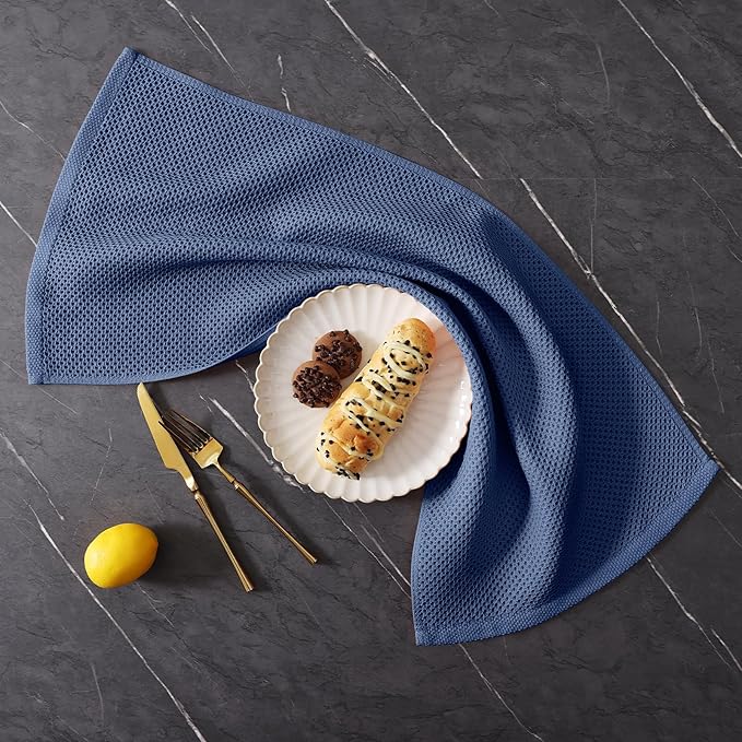 Homaxy 100% Cotton Kitchen Towels and Dishcloths Set, 12 x 12 Inches and 13 x 28 Inches, Set of 12 Bulk Kitchen Towels Set, Ultra Soft Absorbent Dish Cloths for Washing Dishes, Navy Blue