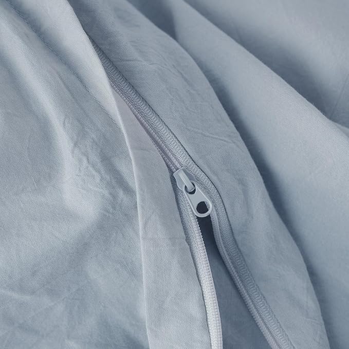 JIYUAN 100% Washed Cotton Duvet Cover Set 3 Pieces Super King, 1 Duvet Cover 108x98 Inches(Comforter Not Included) and 2 Pillowcases,Linen Feel Bedding Set Comfy and Breathable, Heathered Light Blue