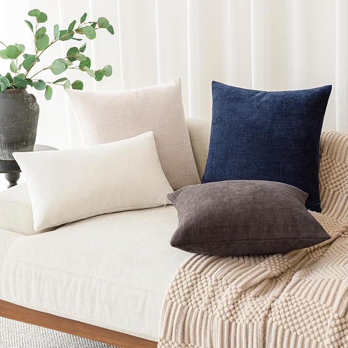 Foindtower Pack of 2 Soft Textured Throw Decorative Pillow Covers Square Accent Solid Cushion Cover Cozy Farmhouse Pillow Case with Zipper for Couch Sofa Bedroom Living Room 26x26 Inch, Charcoal