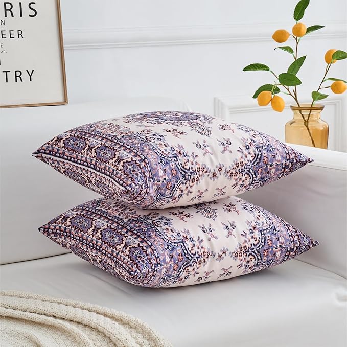 Boho Throw Pillow Covers 16x16 inch Set of 2,Boho Vintage Carpet Pattern Antique Ethnic Decor Double Sided Pattern Cushion Cover Soft Pillow Case Living Sofa Room Bed Square Pillow Cover