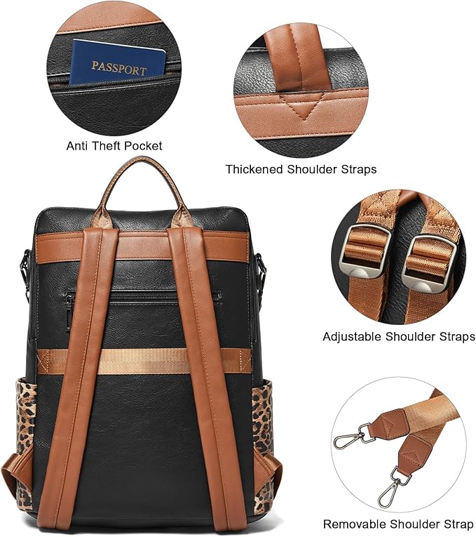 Shrrie 15.6 inch Laptop Backpack for Women,Large Leather Purse,Travel Backpacks Carry on,Water Resistant Casual Laptop Backpacks,College Backpack,Work Backpack for Women,Two-toned Deep Gray