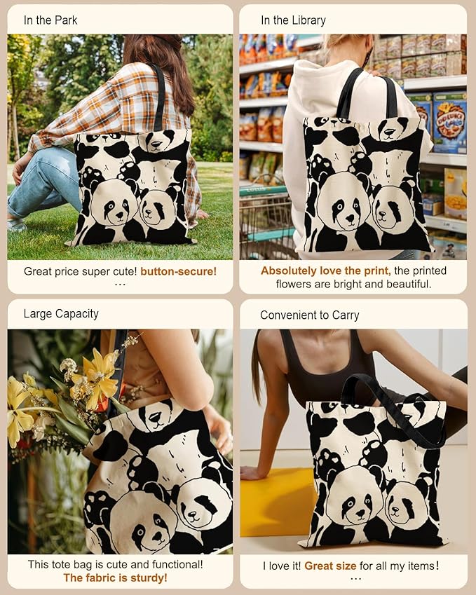 Aesthetic Tote Bag for Girls - with Magnetic Buckle and Zipper Inner Pocket for Women Lady Canvas Cotton Tote Bag