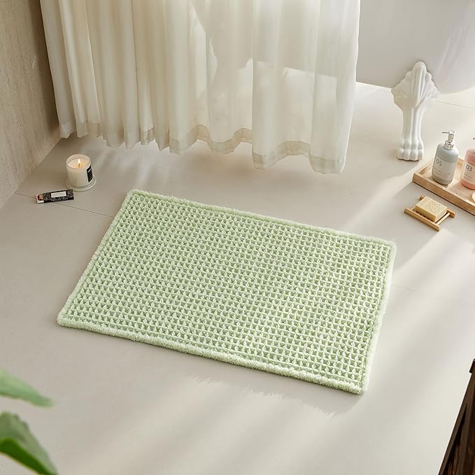Waffle Bath Mat, Boho Bathroom Rugs Non Slip Washable Super Absorbent Quick Dry Cute Bath Mat Farmhouse Bathroom Decor, 36"x24" Pale Green