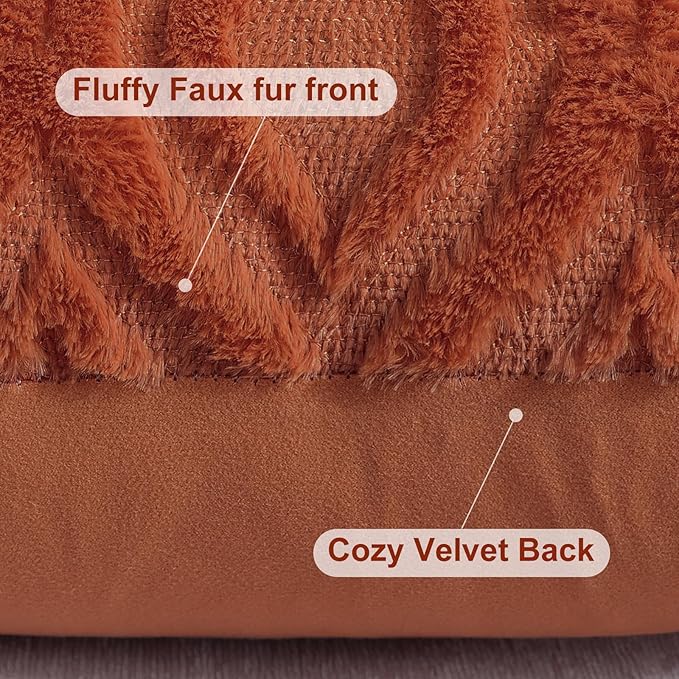 decorUhome Fall Throw Pillow Covers 16x16 Inch Set of 2, Soft Plush Decorative Faux Fur Rust Solid Couch Pillow Covers, Accent Farmhouse Neutral Square Euro Pillow Cases for Sofa Bed Living Room