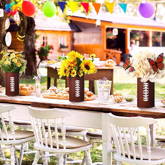 Domensi 3 Pcs Football Table Centerpiece Football Vases Decor Galvanized Metal Vases for Artificial Flowers Rugby Funny Pen Holder Utensil Holder Jars for Kitchen Home Rugby Party Decorations Gifts