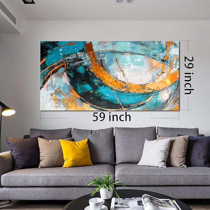 LAOTOART Abstract Wall-Art - Teal Wall Decor Living Room - Contemporary Wall Art Women Ready to Hang Size 29" x 59"