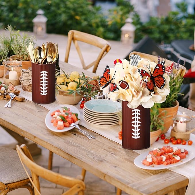 Domensi 6 Pcs Football Table Centerpiece Football Vases Decor Galvanized Metal Vases for Artificial Flowers Rugby Funny Pen Holder Utensil Holder Jars for Kitchen Home Rugby Party Decorations Gifts