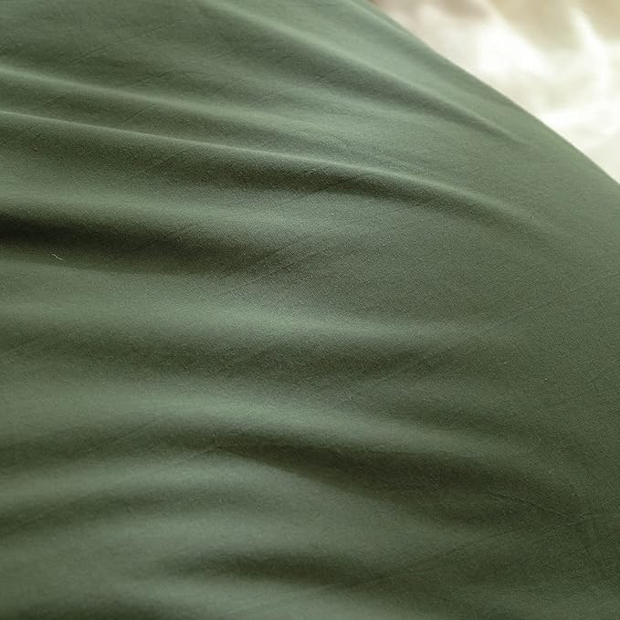 BESTOUCH Duvet Cover Set 100% Washed Cotton Linen Feel Super Soft Comfortable Chic Lightweight 3 PCs Home Bedding Set Olive Green King