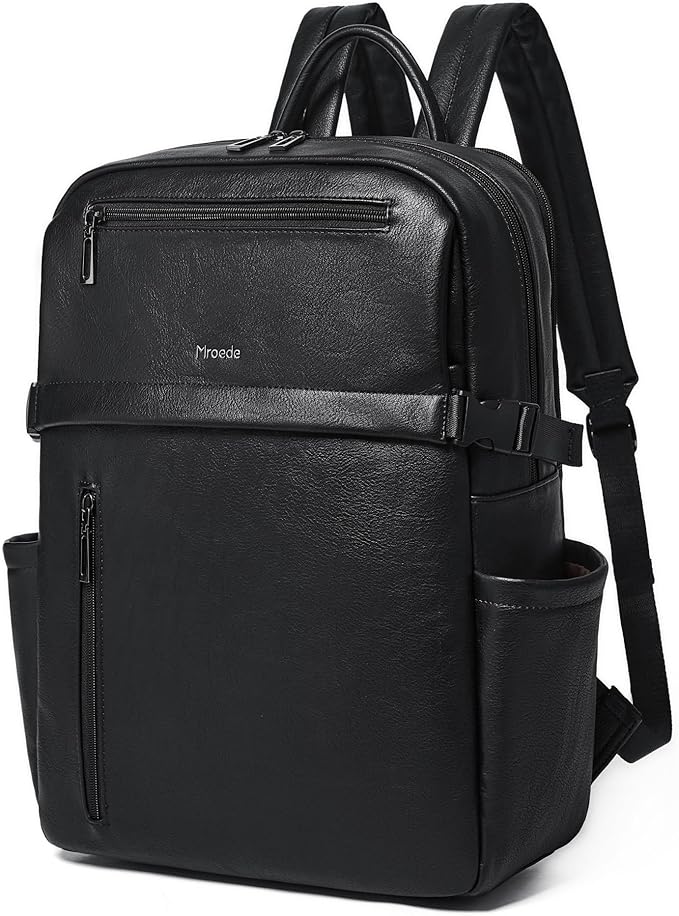 Leather Laptop Backpack for Women, 15.6 Inch Laptop Travel Backpack Purse Large Capacity Computer Bag, Casual Daypack Nurse Bag College Bookbag for School, Black