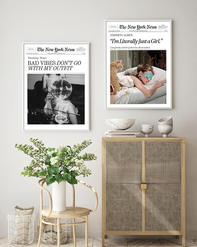 EcoHest Unframed Trendy Newspaper Audrey Hepburn Magazine Wall Art, 12x16 in I‘m Literally Just a Girl Canvas Wall Art Home Decor, Beige Retro Set of 1 For Bedroom Living Room