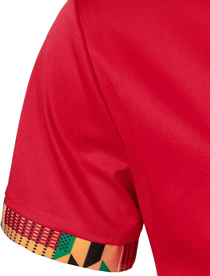 ZEROYAA Men's African Printed Patchwork Design Short Sleeve Button up Shirt