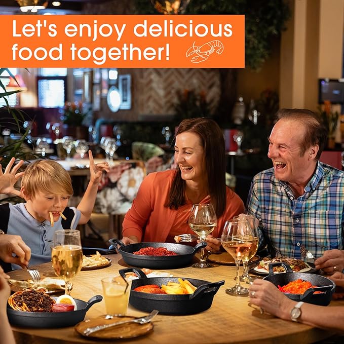 Mifoci 8 Pcs Oval Serving Dish Mini Cast Iron Skillet Cast Iron Baking Pan Sizzling Plate Matte Black Gratin Cookware for Home Restaurant Kitchen Food Service Barbecue (10.8 x 6.1 Inch)