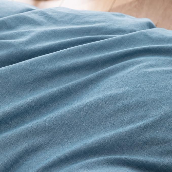 BESTOUCH Duvet Cover Set 100% Washed Cotton Linen Feel Super Soft Comfortable Chic Lightweight 2 PCs Home Bedding Set Solid Dark Blue Twin/Twin XL