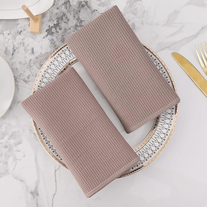 Homaxy 100% Cotton Waffle Weave Kitchen Towels - 4 Pack Soft and Absorbent Dish Towels - 16 x 26 Inches Quick Dry Hand Towels - Brown