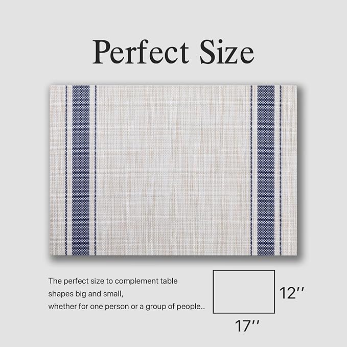 Placemats Set of 12 - Easy Clean Woven Vinyl Placemats for Dining Table, Indoor/Outdoor Place Mats, Washable PVC Table Mats(Blue Skyline)