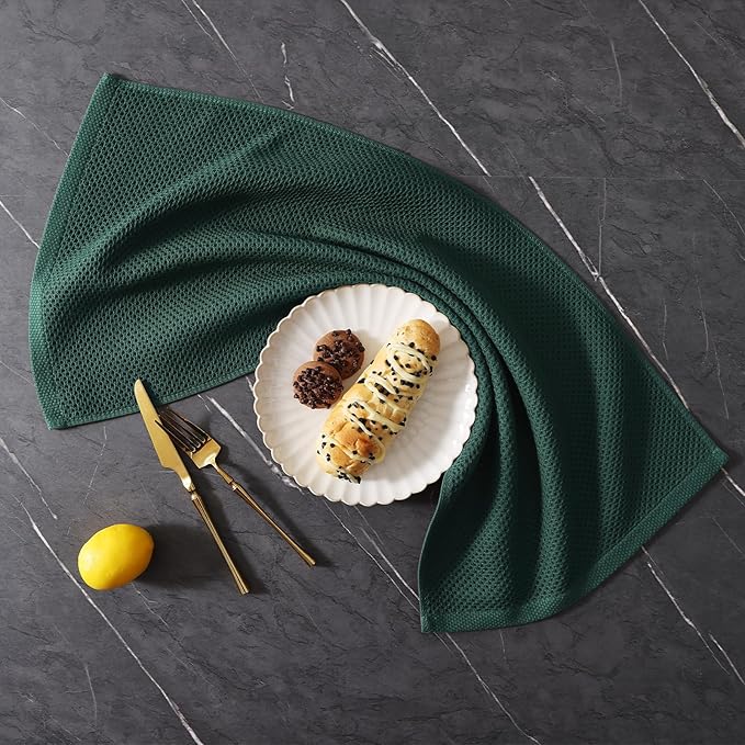 Homaxy 100% Cotton Kitchen Towels and Dishcloths Set, 12 x 12 Inches and 13 x 28 Inches, Set of 10 Bulk Kitchen Towels Set, Ultra Soft Absorbent Dish Cloths for Washing Dishes, Blackish Green