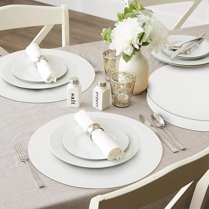 SHACOS Round Braided Placemats Set of 6 Round Table Mats for Dining Table 15 inch Washable Cotton Polyester Place Mat (White, 6)