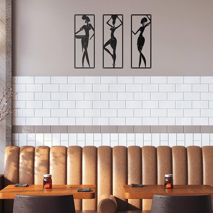 Therwen 3 Pieces African Women Metal Wall Decor Black Women Metal Wall Art African American Black Minimalist Decor for Bedroom Bathroom Living Room Home 15.7 x 6 Inch