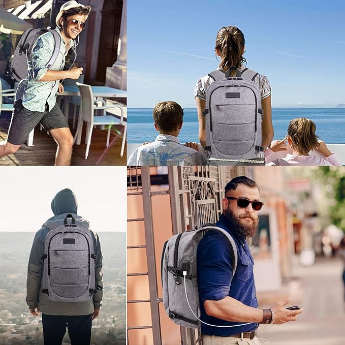 Travel Laptop Backpack Water Resistant Anti-Theft Bag with USB Charging Port and Lock 17.3 Inch Computer Business Backpacks for Women Men Gift,Bookbag Casual Hiking Daypack