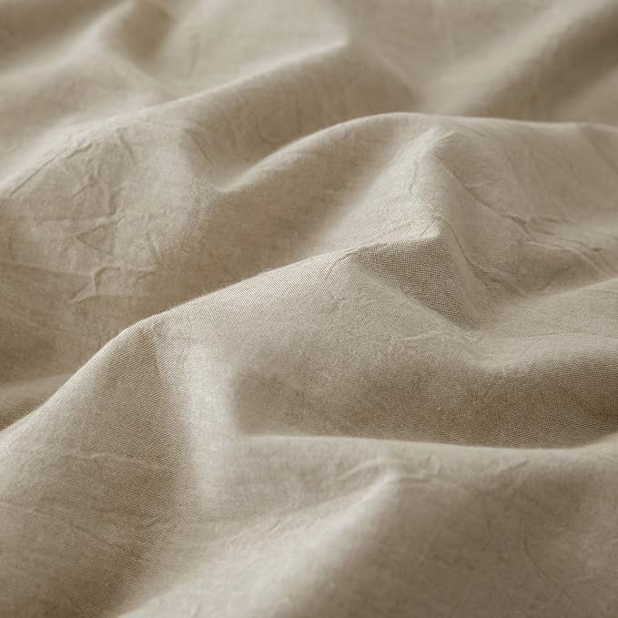 JIYUAN 100% Washed Cotton Duvet Cover Set 3 Pieces Queen, 1 Duvet Cover 90x90 Inches(Comforter Not Included) and 2 Pillowcases,Linen Feel Bedding Set Comfy and Breathable, Heathered Tan