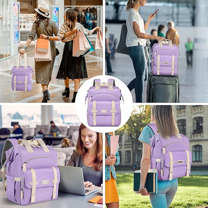 FALANKO Laptop backpack for Women, Computer Backpack Fits 15.6Inch Laptop with USB Charging Port RFID Water Resistant purse Casual Bookbag for Teacher work College nurse Doctor