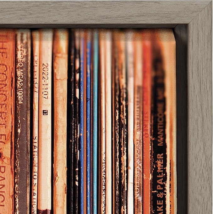 Kate and Laurel Sylvie 33RPM Framed Canvas Wall Art by Robert Cadloff of Bomobob; 18x24 Gray; Decorative Music Art for Wall