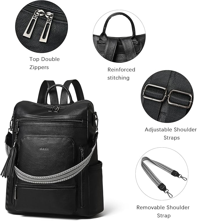 Shrrie Vegan Leather Laptop Backpack for Women 15.6 inch Work Backpack Fashion Travel Backpack Purse for Travel College Work