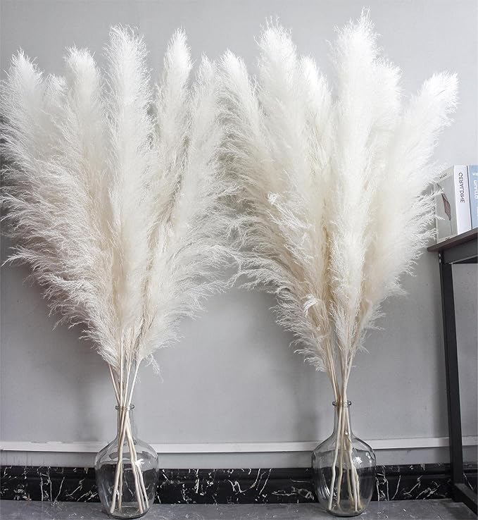 46" inch 10 Stems Cream Pampas Grass Decor Tall, Dry Flowers for Floor Vases Decor, Natural Dried Flowers for Wedding, Natural Home Decor, Wall Grass, Glam Decor