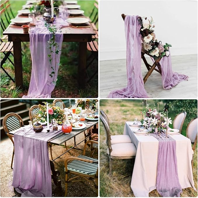 16 Pack Cheesecloth Table Runner, 35x120 Inch Boho Gauze Table Runners, Cheese Cloth Long Table Runner Elegant Table Runners for Party Wedding Bridal Shower Table Decor (Lavender)