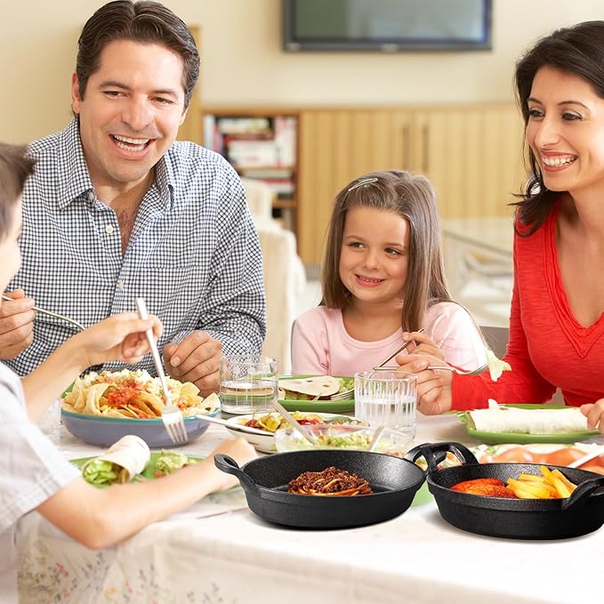 Mifoci 2 Pcs Oval Serving Dish Mini Cast Iron Skillet Cast Iron Baking Pan Sizzling Plate Matte Black Gratin Cookware for Home Restaurant Kitchen Food Service Barbecue (10.8" X 6.1")