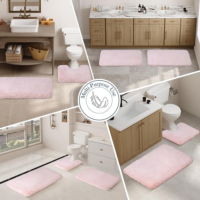 Walensee Large Bathroom Rug (24 x 60, Blush) Extra Soft and Absorbent Shaggy Bathroom Mat Machine Washable Microfiber Bath Mat for Bathroom, Non Slip Bath Mat, Luxury Bathroom Floor Mats Rubber Back